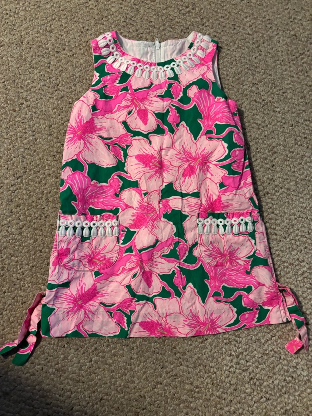 Lily Pulitzer Pink Floral Shift Dress with Green Background